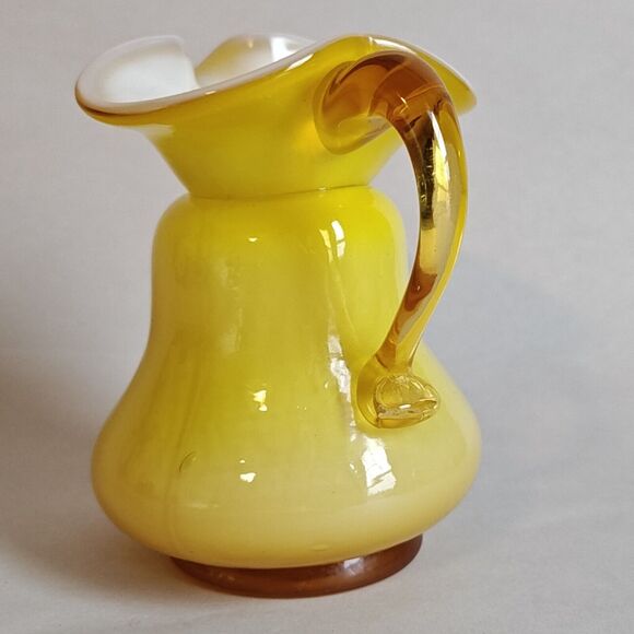 Vintage Fenton Layered Lemon Yellow White Creamer Pitcher Art Glass 4" - Picture 5 of 9